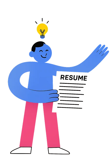 Personagem ilustrativo segurando um currículo